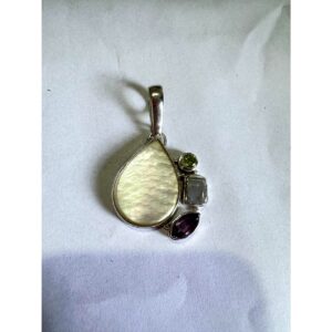 Pingente Gota Madrepérola com Ametista, Peridoto e Pedra da Lua em Prata 925