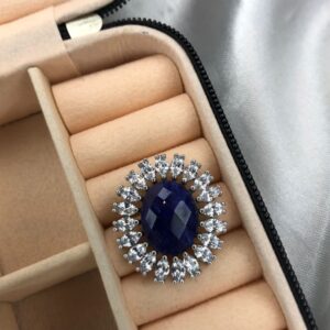 Pingente Maxi Oval Azul Safira com Zircônias Navete – Prata 925