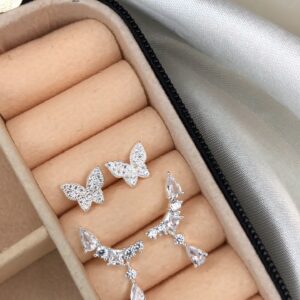 Brinco Cravejado Premium (Borboleta e Ear Cuff) – Prata 925