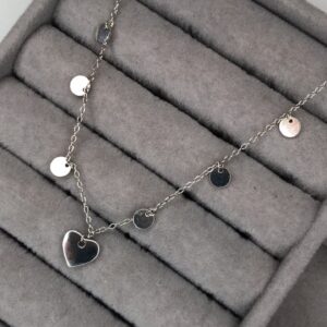Colar Choker Medalhas Lisas com Coração Central – Prata 925