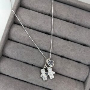 Colar Filhos Casal (Menino e Menina) Cravejados com Coração – Prata 925