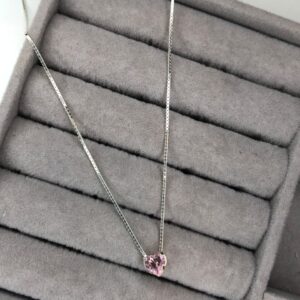 Colar Ponto de Luz Coração Zircônia Rosa Claro – Prata 925