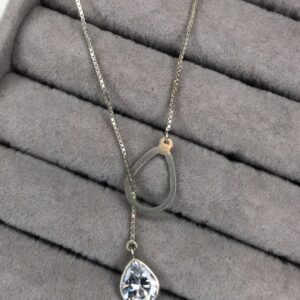 Colar Gravatinha Gota Vazada e Ponto de Luz – Prata 925