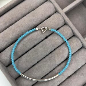 Pulseira Cristais Azul Turquesa com Tubo Liso – Prata 925