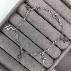 Pulseira Elos com Pingentes de Cruz Estilizada – Prata 925