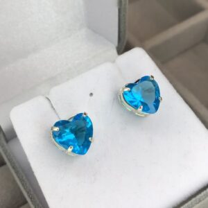 Brinco Coração Zircônia Fusion Azul-Turquesa – Prata 925