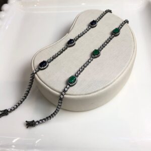 Pulseira Riviera Ródio Negro com Trio de Pedras Nobres – Prata 925