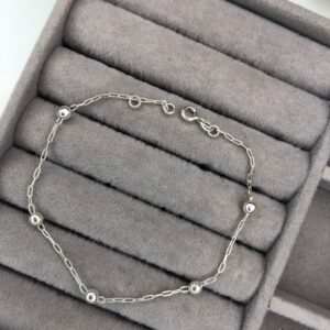 Pulseira Elos com Bolinhas Espaçadas – Prata 925