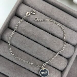 Pulseira Elos com Medalha Saúde – Prata 925