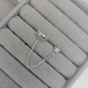 Brinco Ear Line Estrela e Piercing Fake Cravejado – Prata 925
