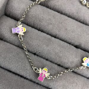 Pulseira Infantil Anjinhos Coloridos Esmaltados – Prata 925