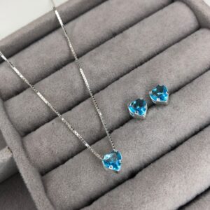 Conjunto Colar e Brincos Coração Cristal Lapidado – Prata 925