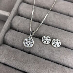 Conjunto Colar e Brincos Mandala Flor de Zircônias – Prata 925