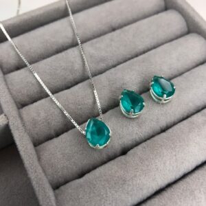 Conjunto Colar e Brincos Gota Cristal – Prata 925