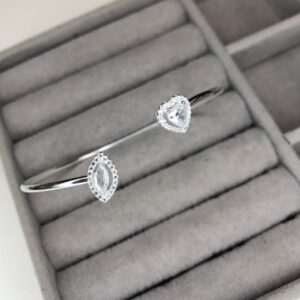 Bracelete Aberto Coração e Navete Cravejado – Prata 925