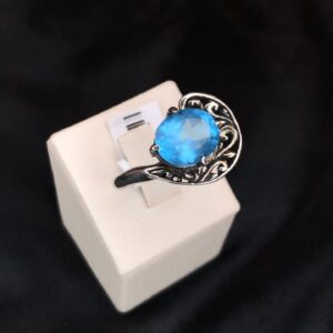 Anel Prata Bali Assimétrico com Pedra Azul Celeste – Prata 925