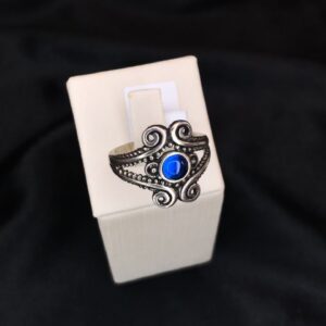 Anel Prata Bali Espirais com Pedra Azul Royal – Prata 925