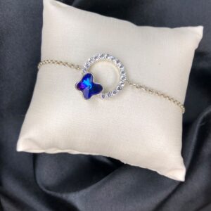 Pulseira Círculo de Zircônias e Borboleta Azul Cristal – Prata 925