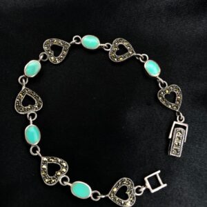 Pulseira Corações de Marcassita e Turquesa – Prata 925