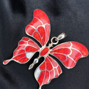 Pingente Maxi Borboleta de Coral Vermelho – Prata 925