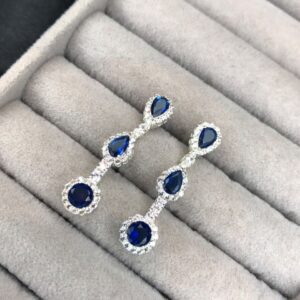 Brinco Longo Cascata Azul Safira e Zircônias – Prata 925