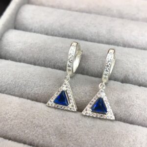 Brinco Argolinha Click Triângulo Azul Safira – Prata 925